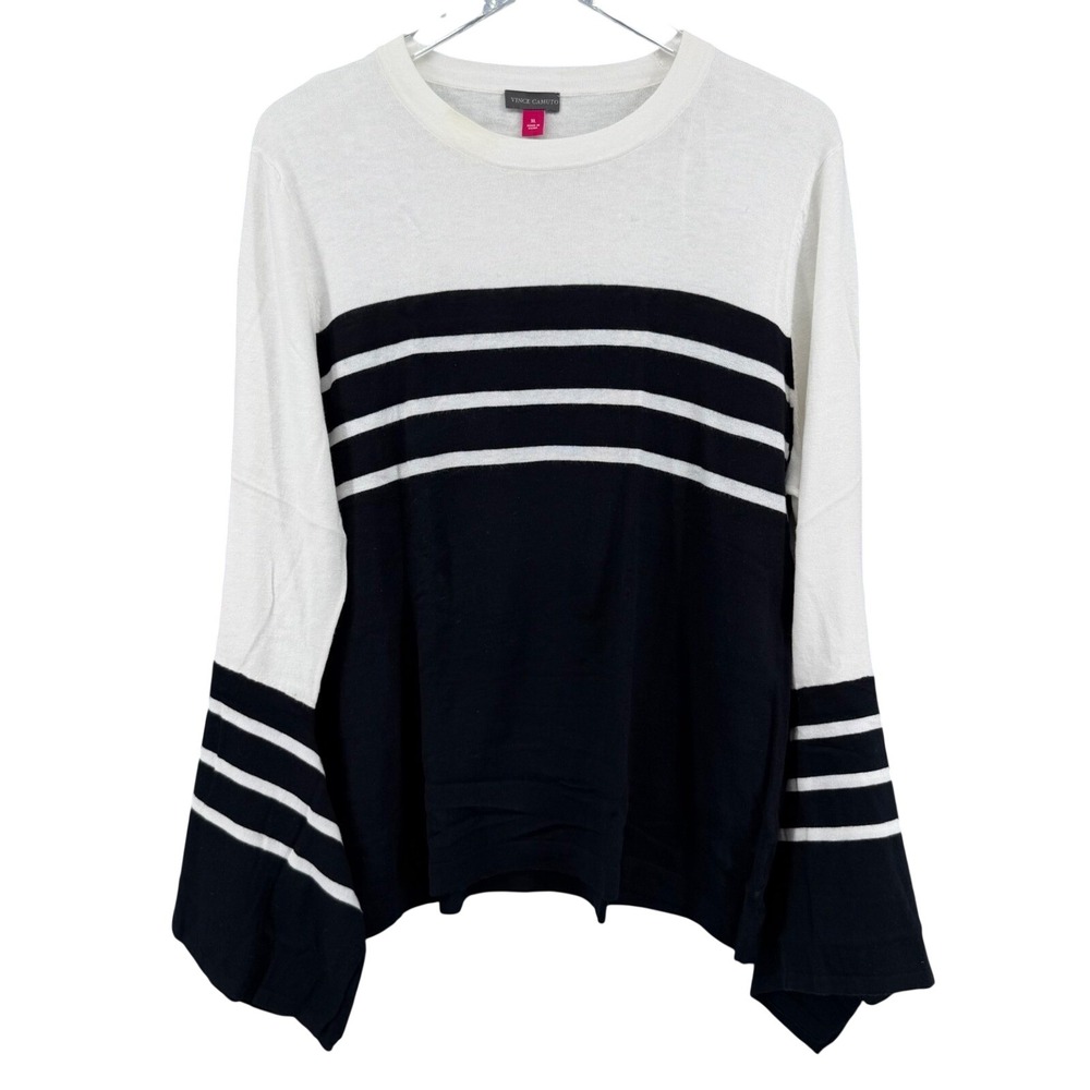 Vince Camuto Womens XL Striped Bell Sleeve Knit Sweater Black White 9167233